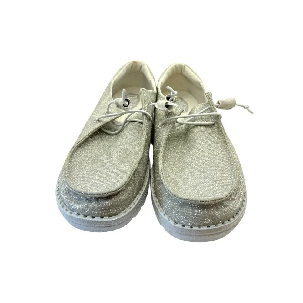 Hey Dude Wendy Women’s Loafers Size 9 White Sparkle Slip-On Casual Comfort